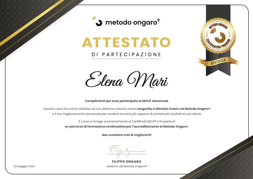 Nuovo Traguardo: Certificazione in Longevity & Lifestyle Coaching Metodo Ongaro Advanced®